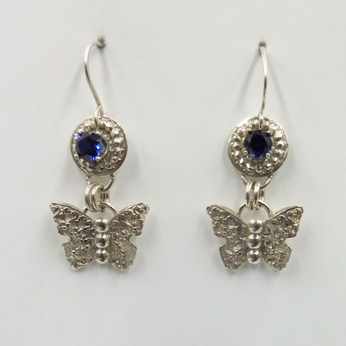 Click to view detail for DKC-2152 Earrings, Dangle Butterflies, Lab Created Sapphire $150
